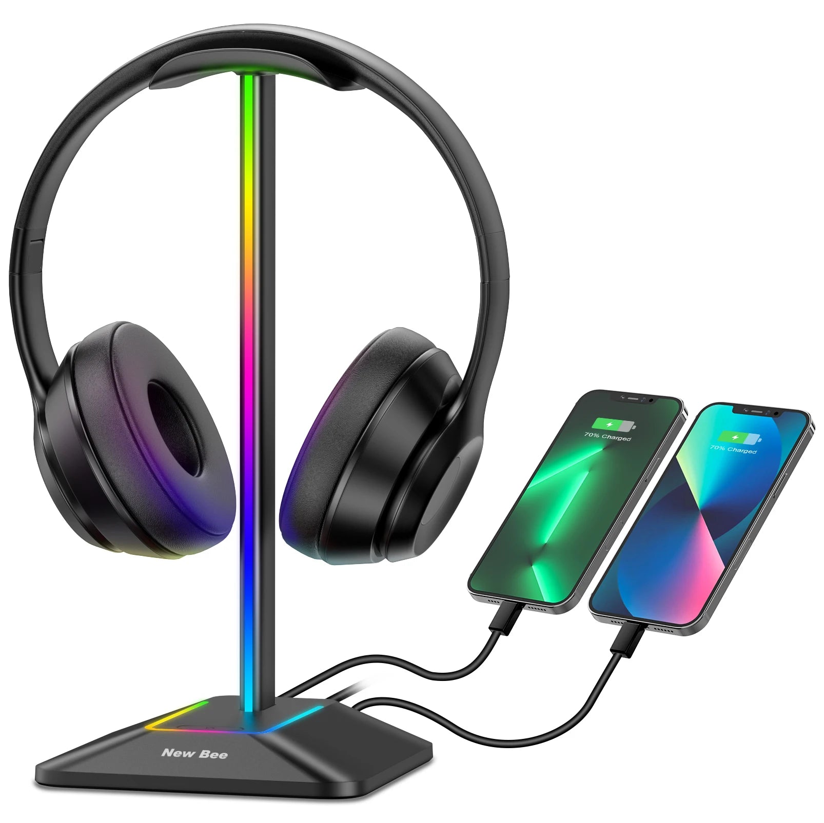 INIVEX Aura RGB Headset Stand with Dual USB Charging