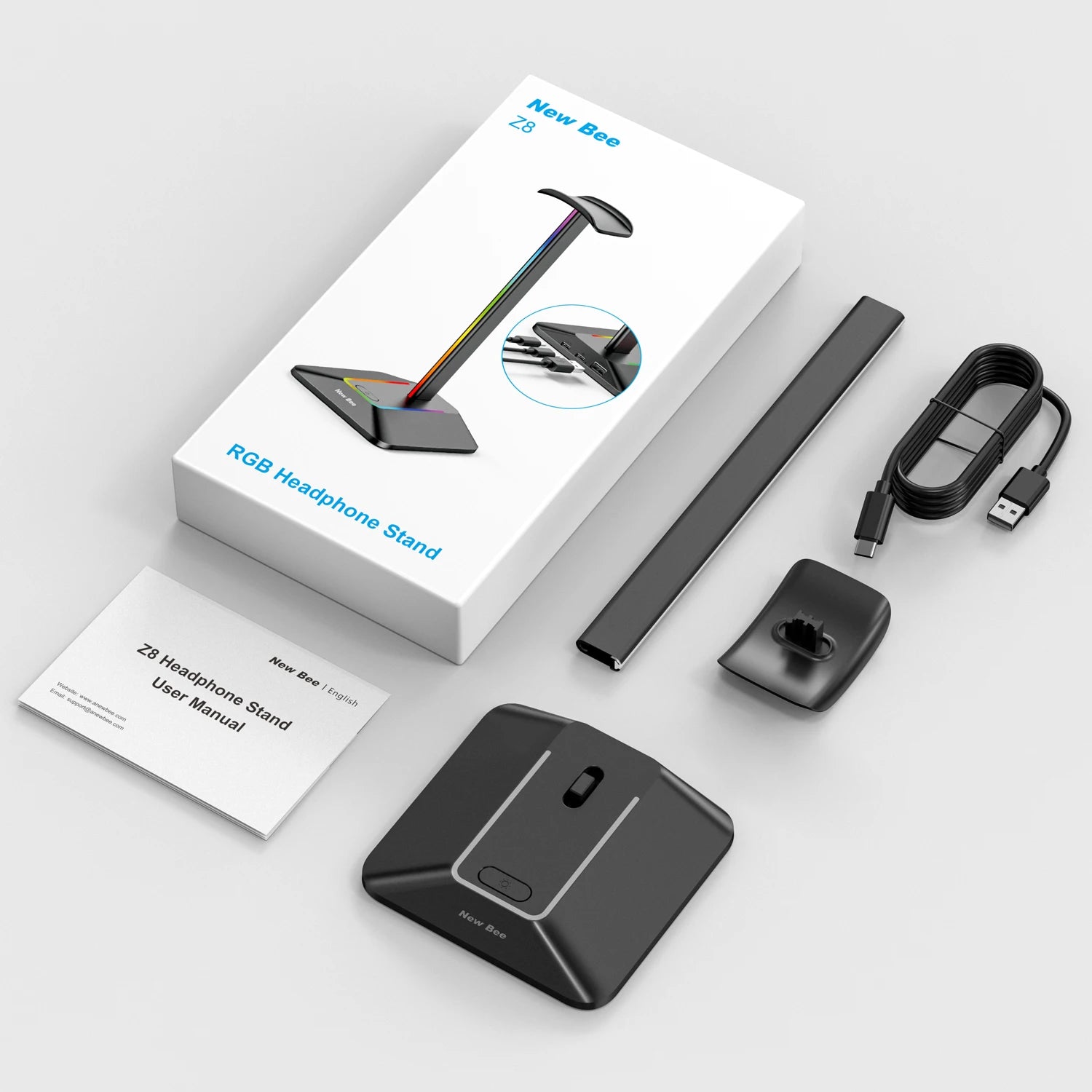 INIVEX Aura RGB Headset Stand with Dual USB Charging