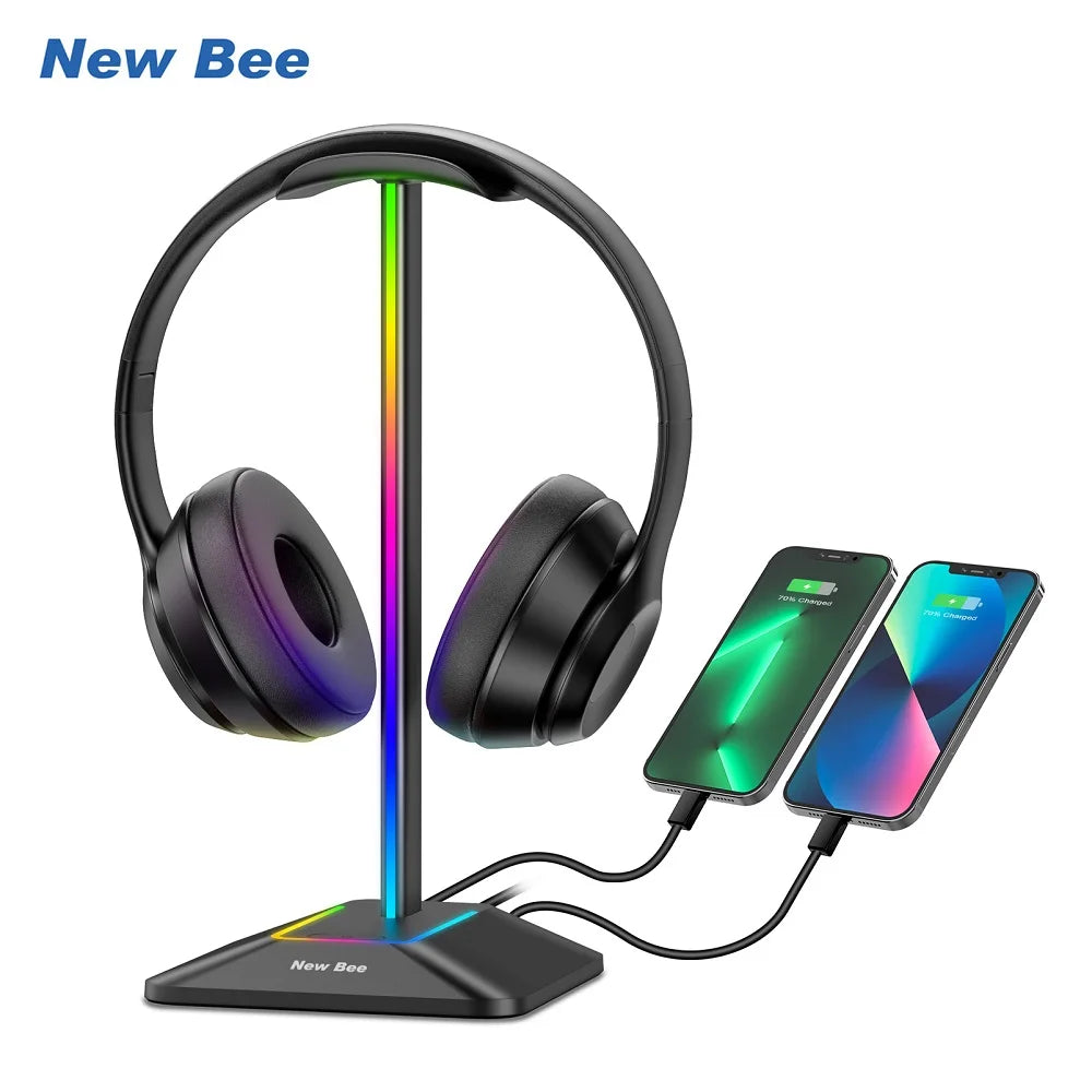 INIVEX Aura RGB Headset Stand with Dual USB Charging