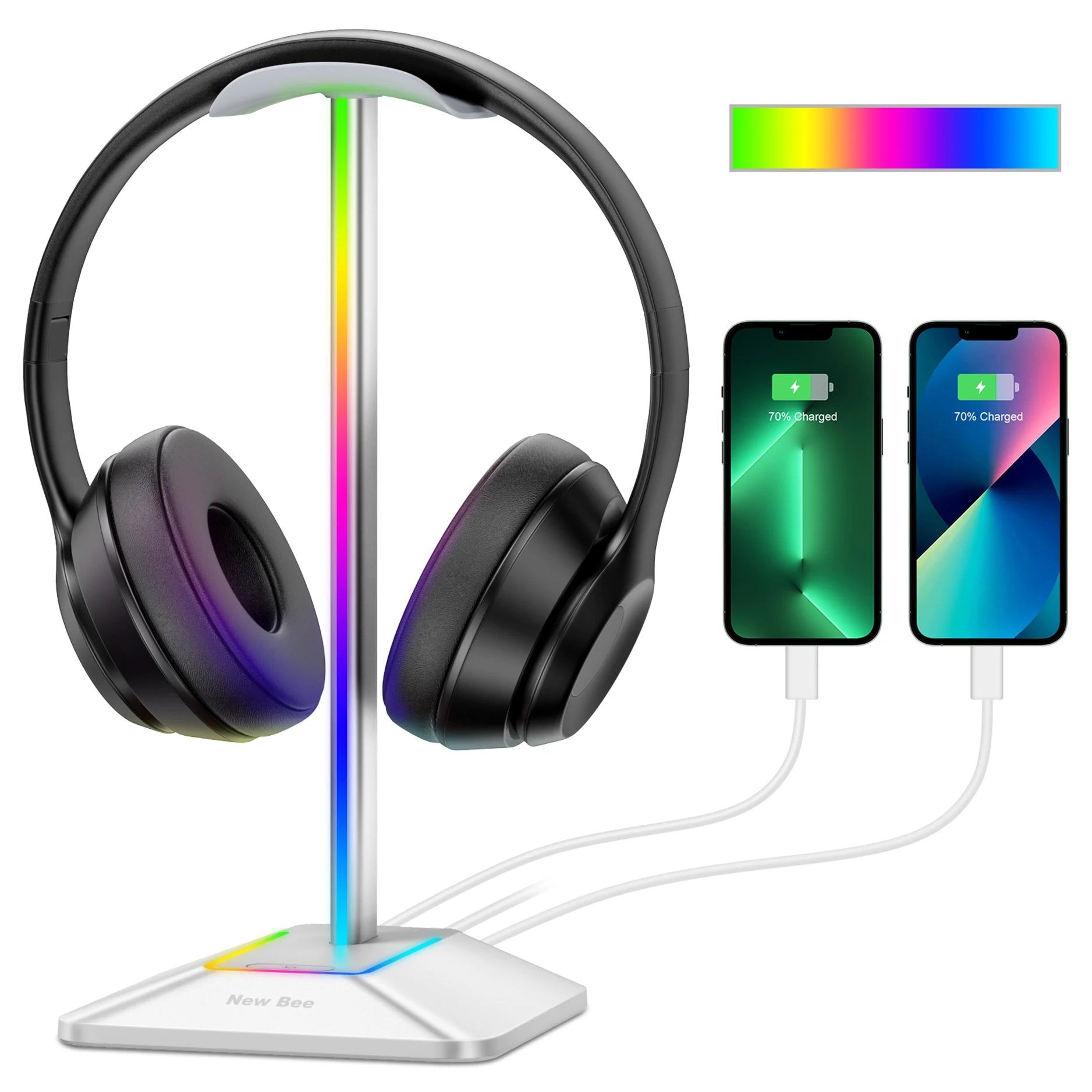 INIVEX Aura RGB Headset Stand with Dual USB Charging