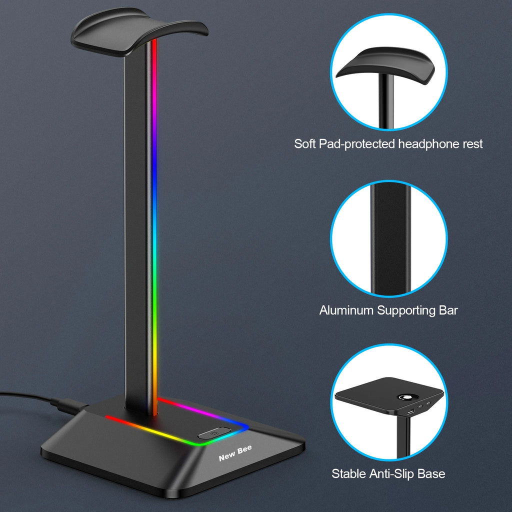 INIVEX Aura RGB Headset Stand with Dual USB Charging