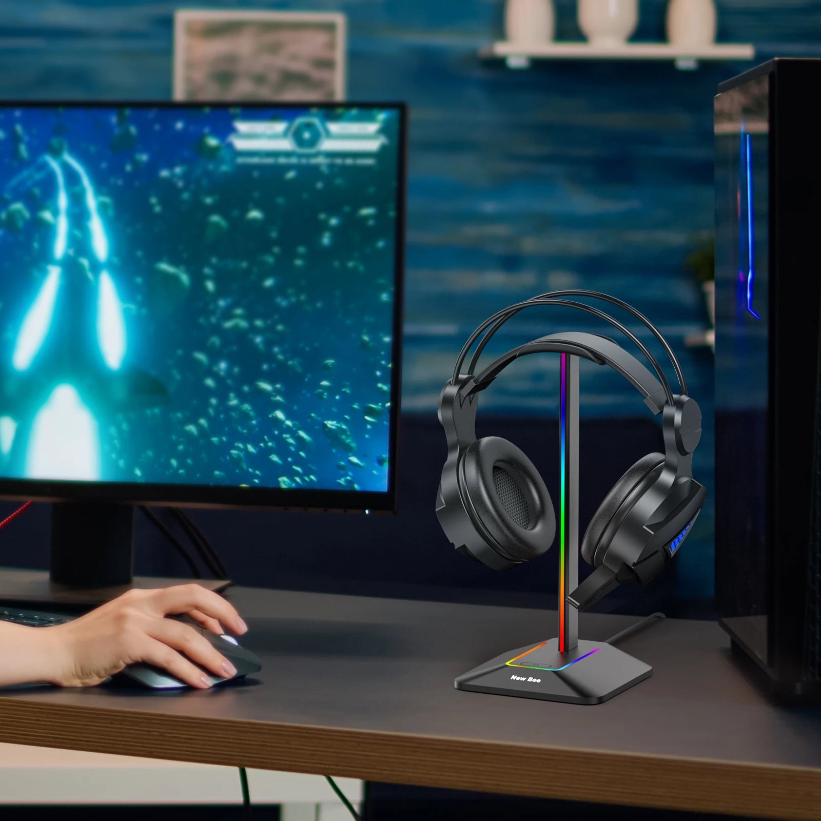 INIVEX Aura RGB Headset Stand with Dual USB Charging