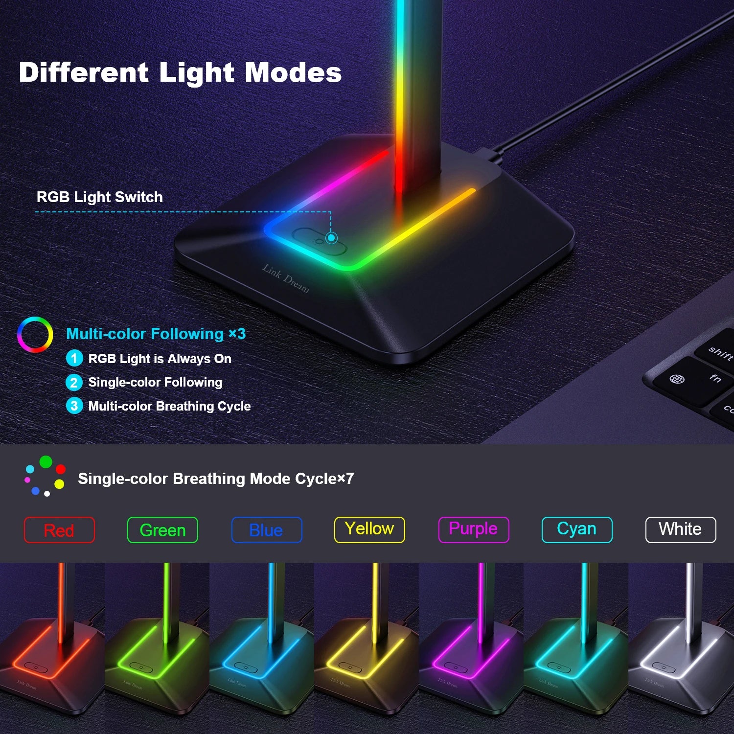 INIVEX Aura RGB Headset Stand with Dual USB Charging