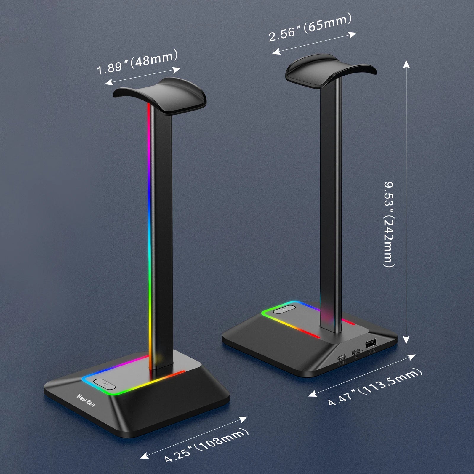 INIVEX Aura RGB Headset Stand with Dual USB Charging