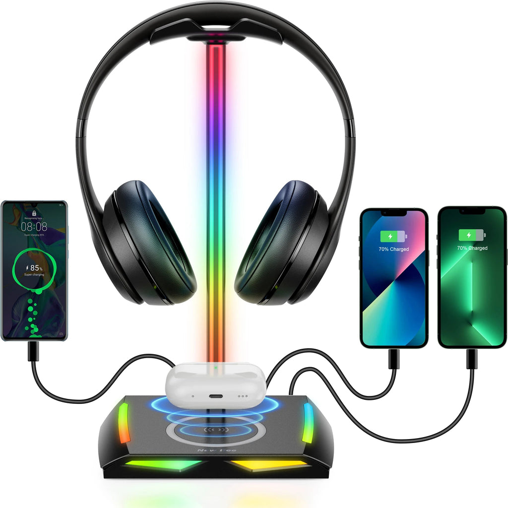 INIVEX Aura RGB Headset Stand with Dual USB Charging - INIVEX