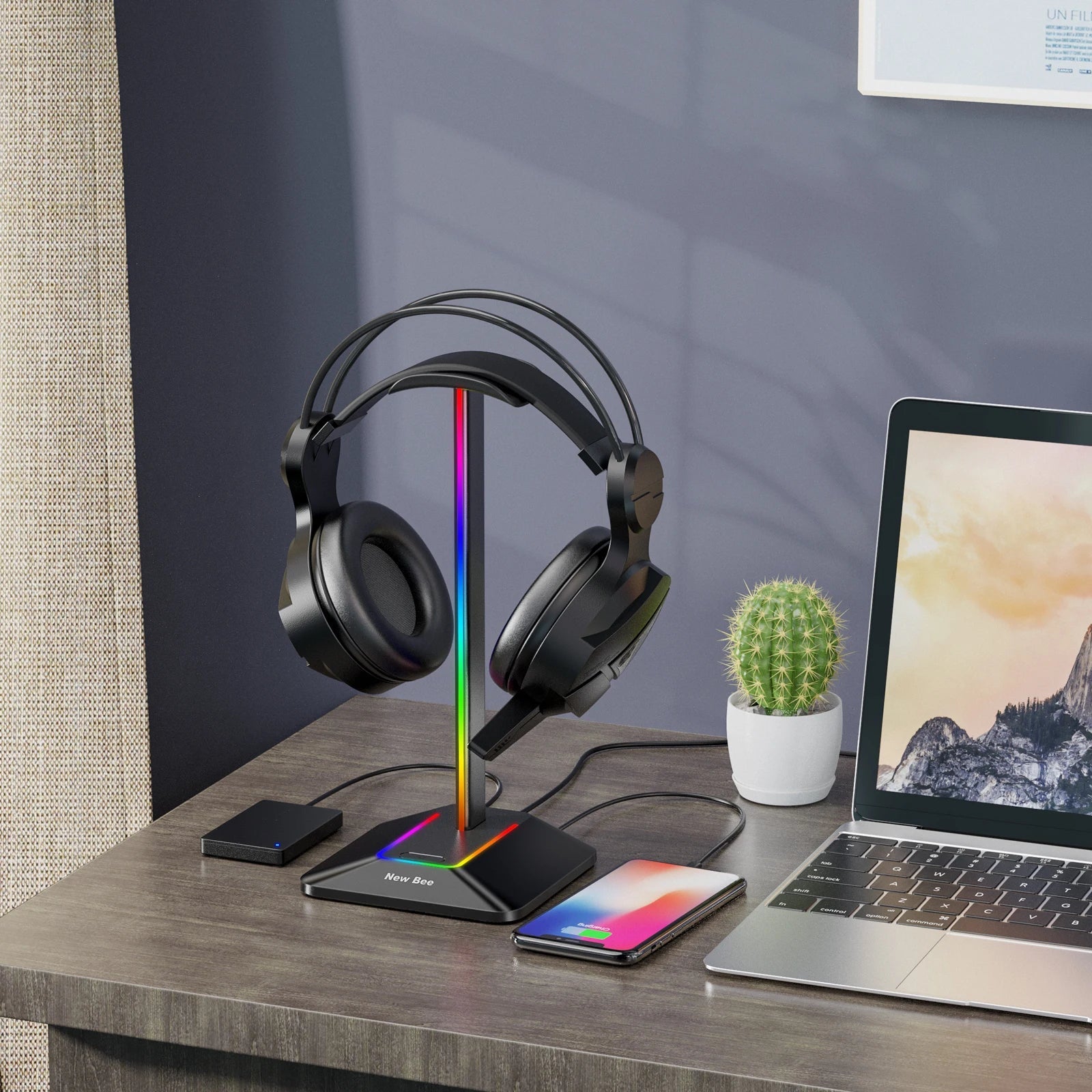 INIVEX Aura RGB Headset Stand with Dual USB Charging - INIVEX